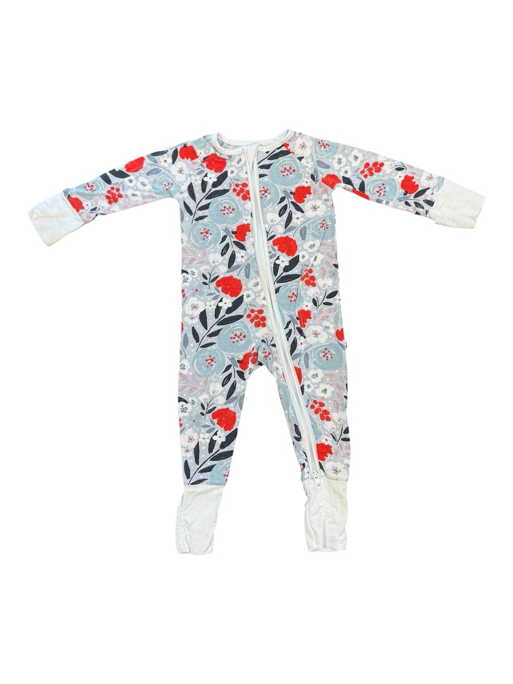 Little Sleepies Floral Footed One-Piece Pajama - Red & Light Grey